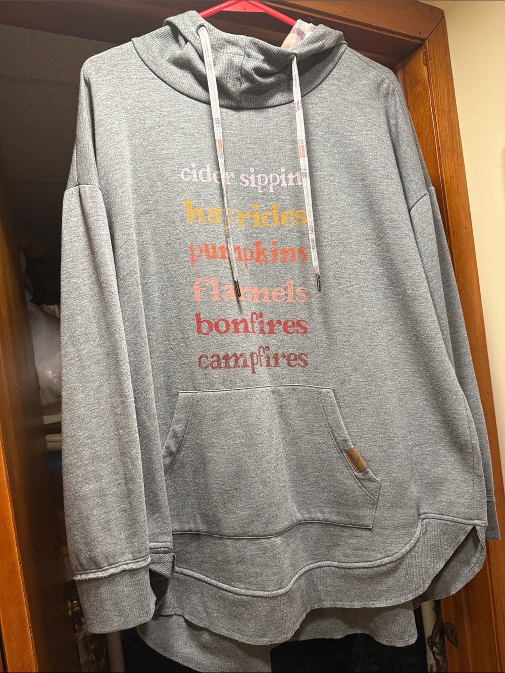 Cozy Gray Hoodie Sweatshirt with Fall Text Print